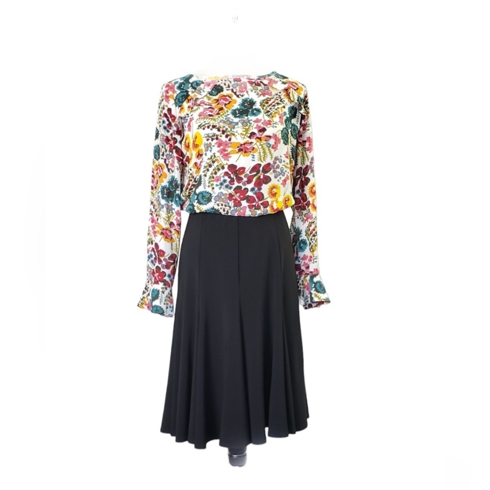 ⚪️2/$20 Joseph Ribkoff Black Pleated Flare Skirt Sz 6 Femine Romantic - Picture 5 of 8